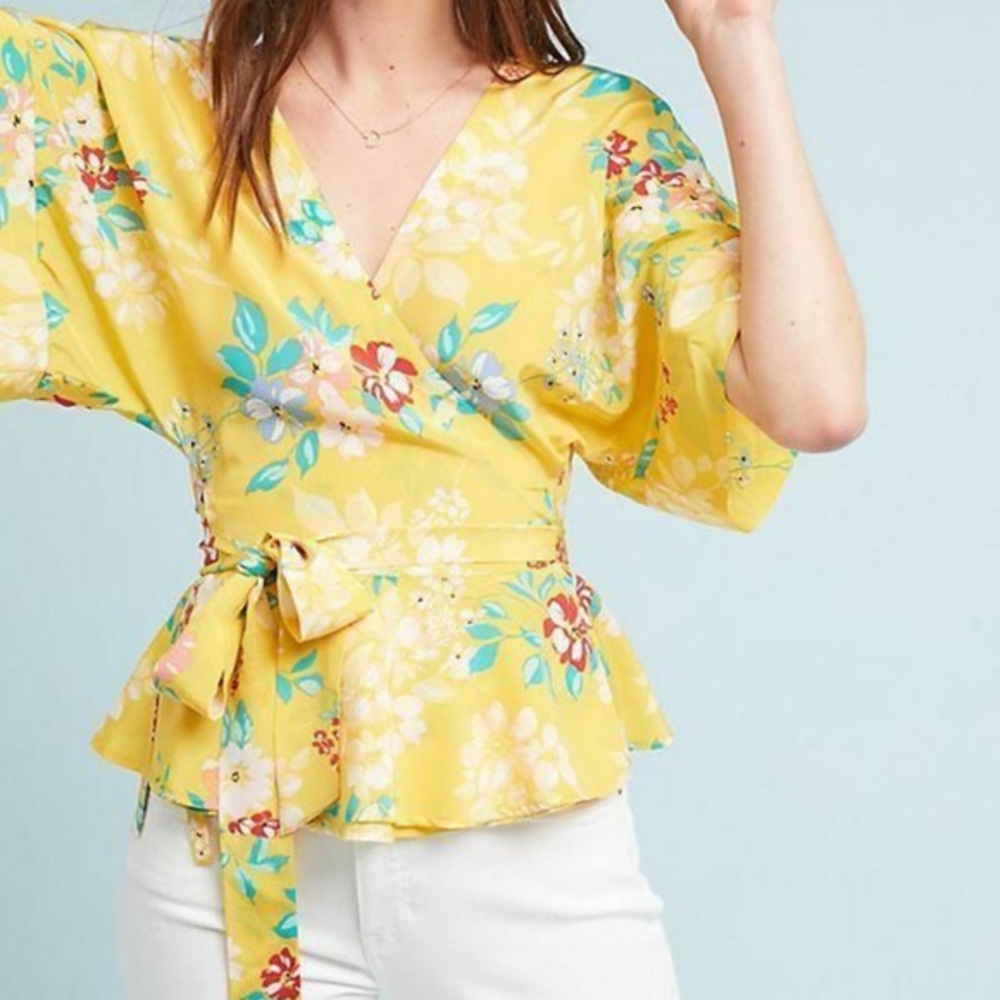 Anthropologie Yumi Kim Floral Kimono Silk Wrap Top